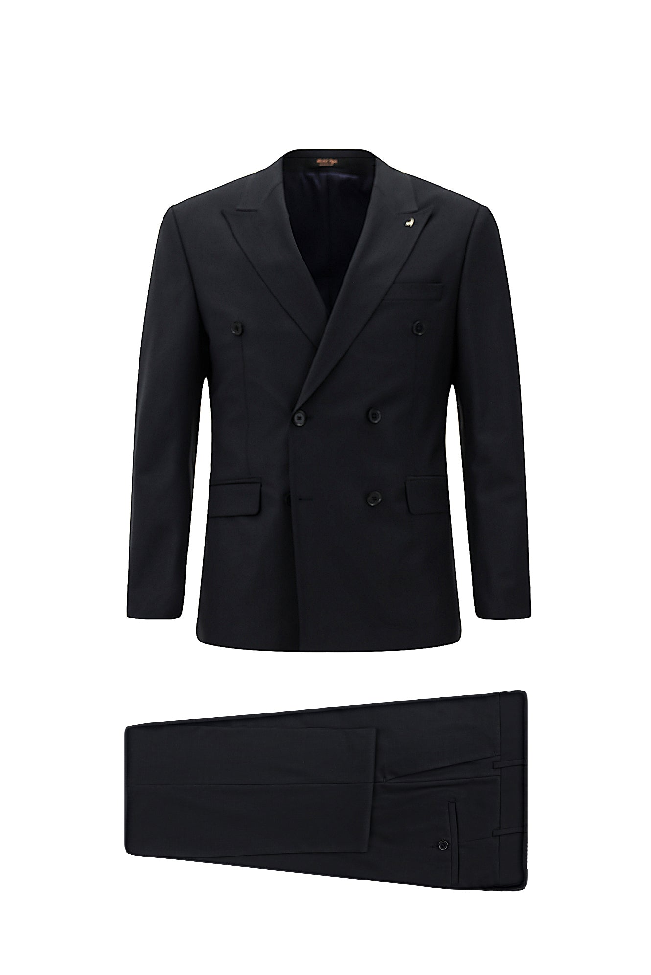 Siyah Lacivert Slim Fit Dar Kesim Yünlü Kruvaze Takım Elbise