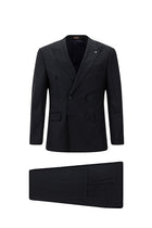 Siyah Lacivert Slim Fit Dar Kesim Yünlü Kruvaze Takım Elbise