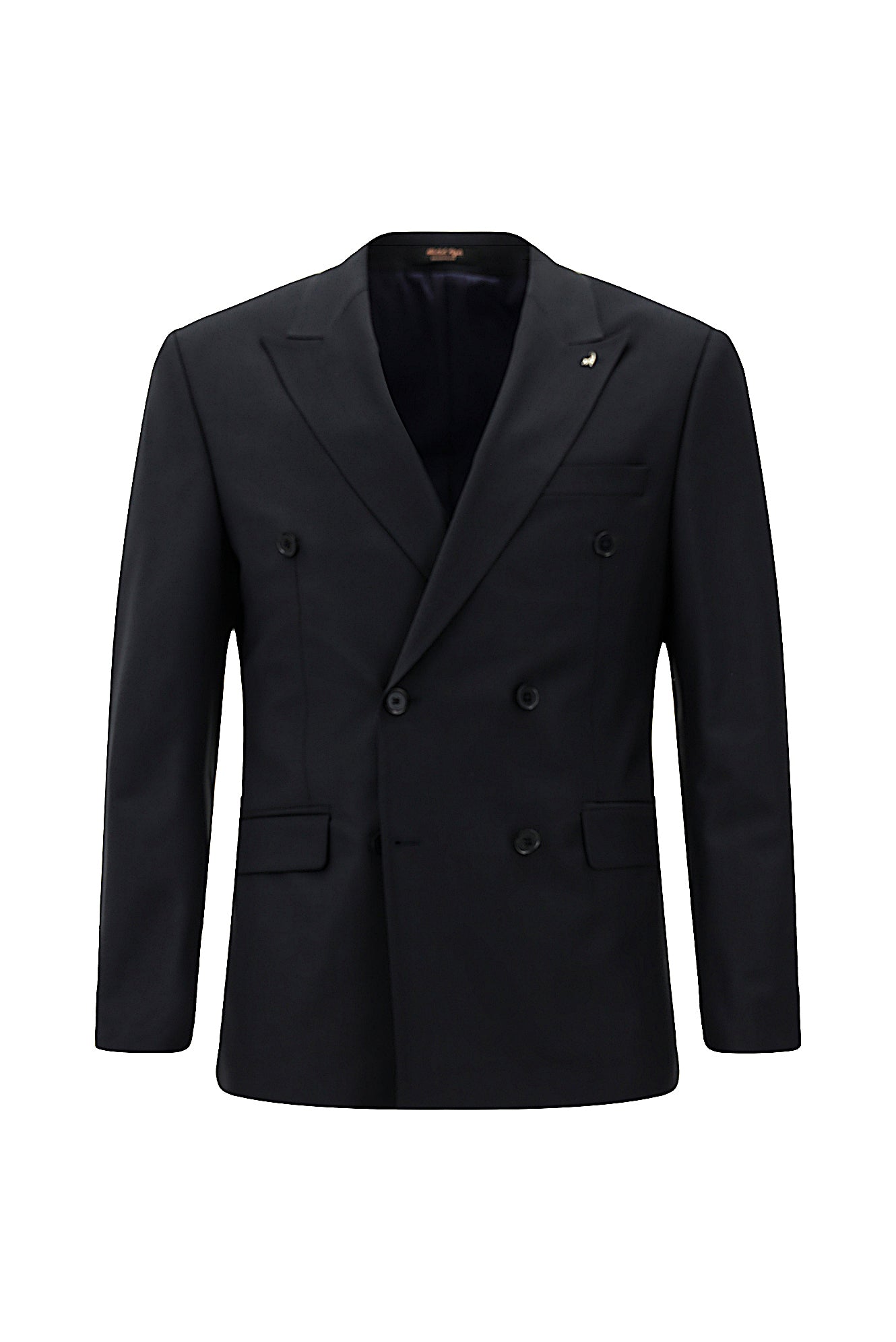 Siyah Lacivert Slim Fit Dar Kesim Yünlü Kruvaze Takım Elbise