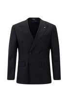 Siyah Lacivert Regular Long Fit Uzun Klasik Kesim Yünlü Kruvaze Takım Elbise