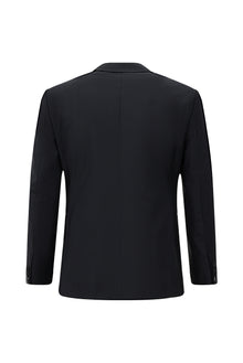 Siyah Lacivert Slim Fit Dar Kesim Yünlü Kruvaze Takım Elbise