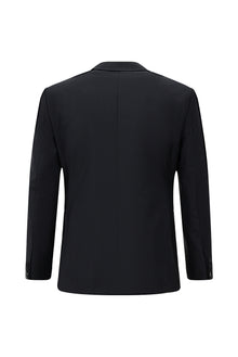 Siyah Lacivert Slim Fit Dar Kesim Yünlü Kruvaze Takım Elbise
