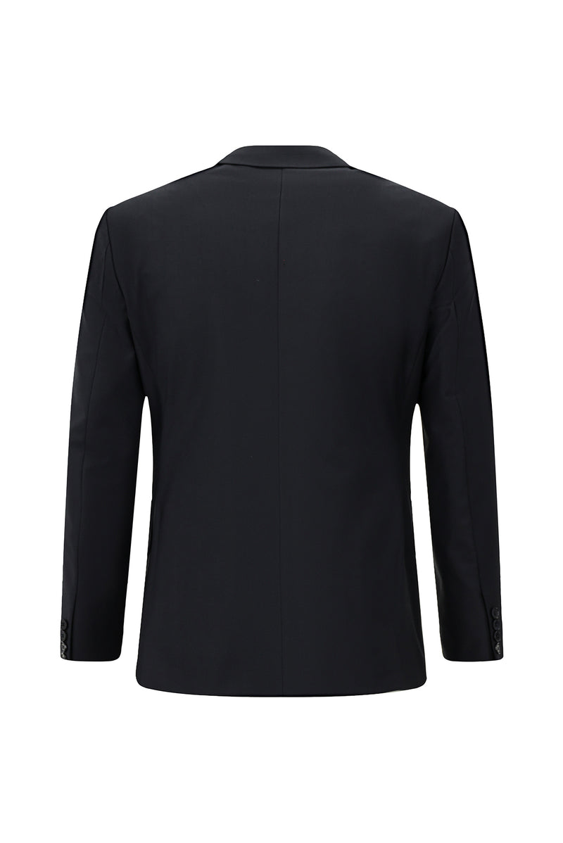 Siyah Lacivert Slim Fit Dar Kesim Yünlü Kruvaze Takım Elbise