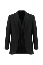 Siyah Slim Fit Dar Kesim Yünlü Yelekli Takım Elbise
