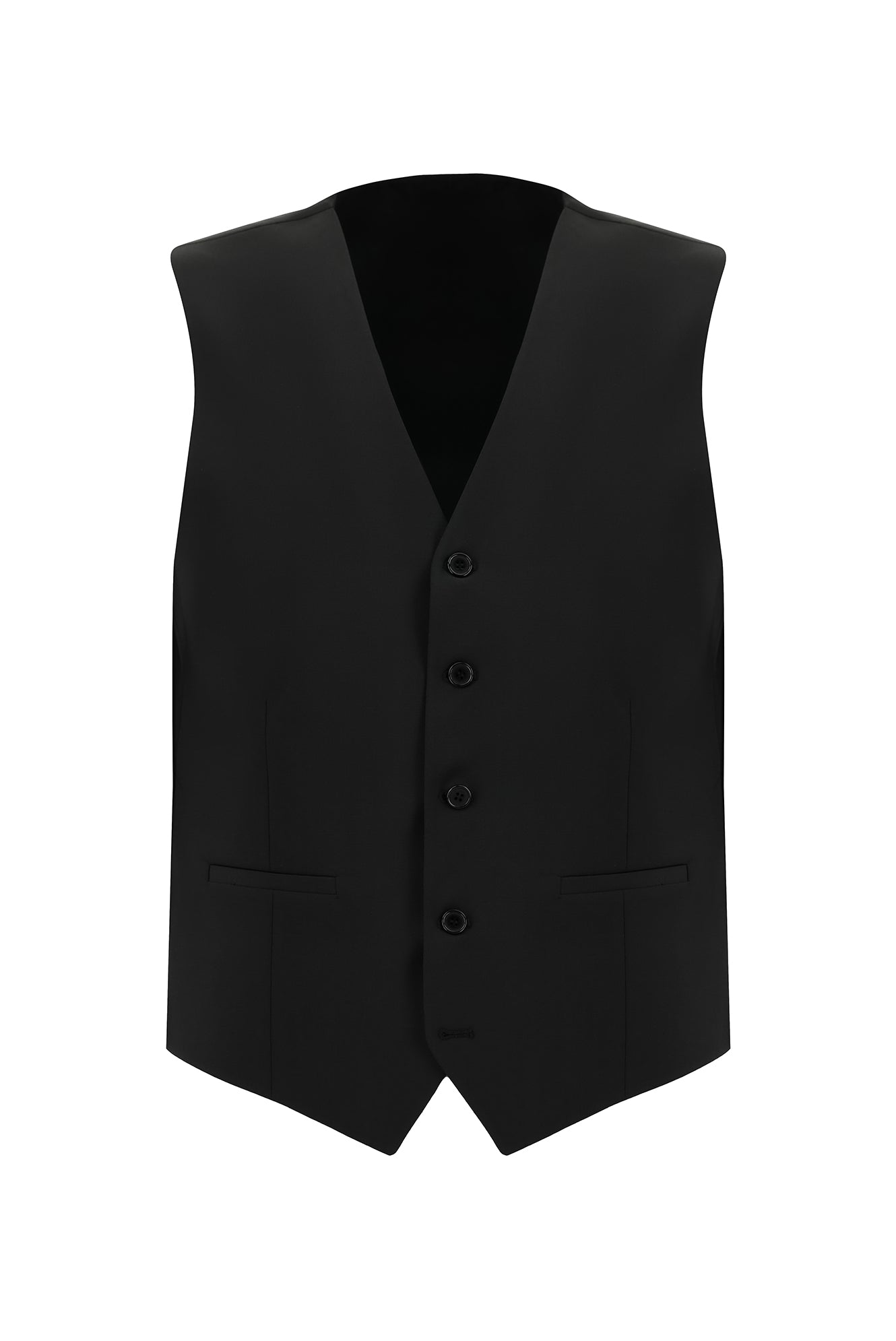 Siyah Slim Fit Dar Kesim Yünlü Yelekli Takım Elbise