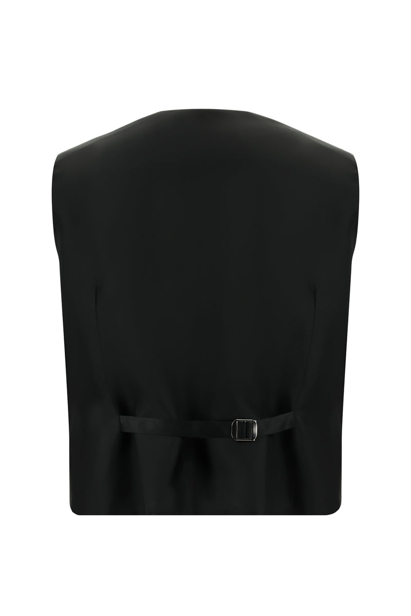 Siyah Slim Fit Dar Kesim Yünlü Yelekli Takım Elbise