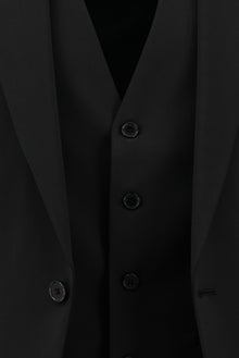 Siyah 7 Drop Slim Fit Dar Kesim Yünlü Yelekli Tak?m Elbise-Abdullah Ki??l?