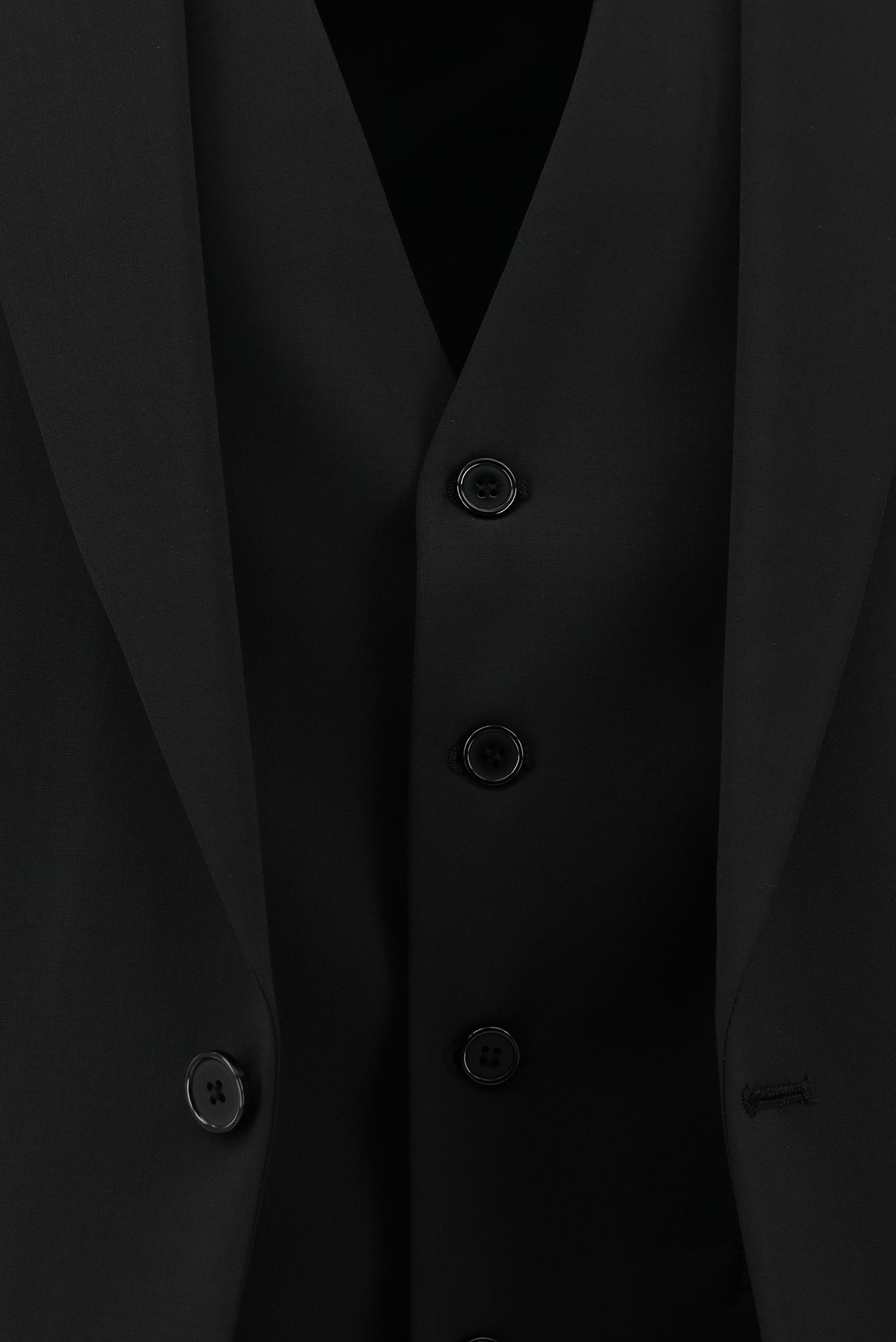 Siyah Slim Fit Dar Kesim Yünlü Yelekli Takım Elbise