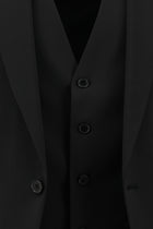 Siyah Slim Fit Dar Kesim Yünlü Yelekli Takım Elbise