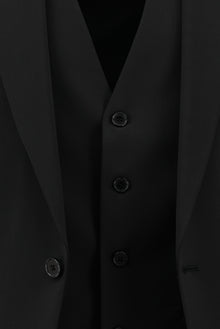 Siyah Slim Fit Dar Kesim Yünlü Yelekli Takım Elbise