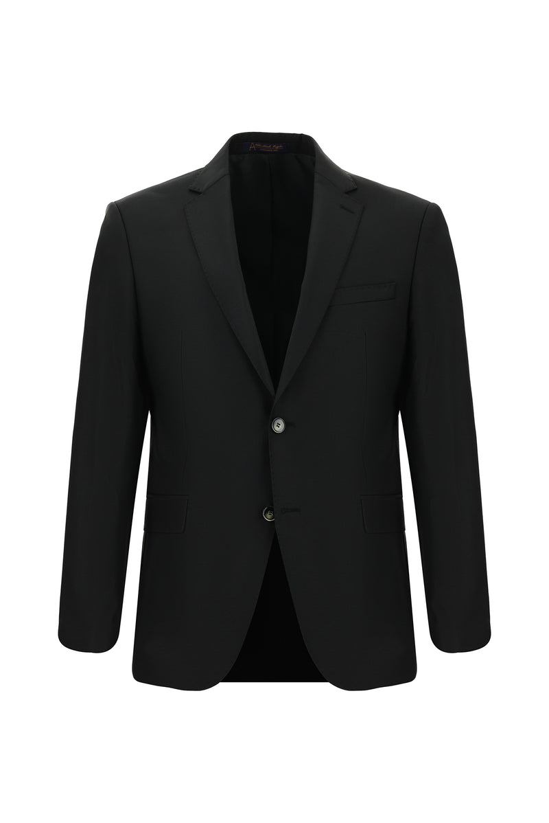 Siyah Slim Fit Dar Kesim Yünlü Klasik Takım Elbise