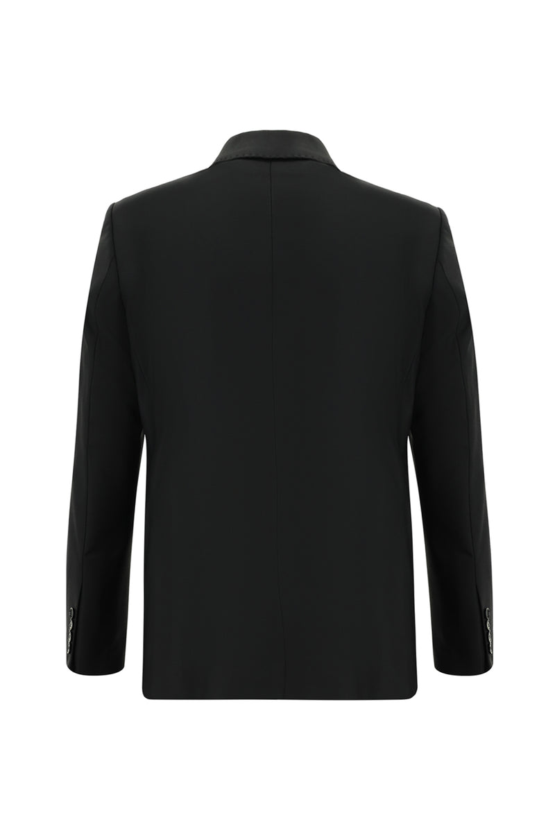 Siyah Slim Fit Dar Kesim Yünlü Klasik Takım Elbise