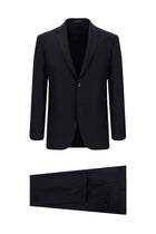 Siyah Lacivert Slim Fit Dar Kesim Yünlü Klasik Takım Elbise