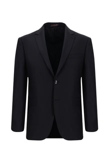 Siyah Lacivert Slim Fit Dar Kesim Yünlü Klasik Takım Elbise