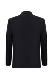 Siyah Lacivert Slim Fit Dar Kesim Yünlü Klasik Takım Elbise