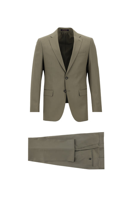 Koyu Vizon Slim Fit Dar Kesim Yünlü Klasik Takım Elbise