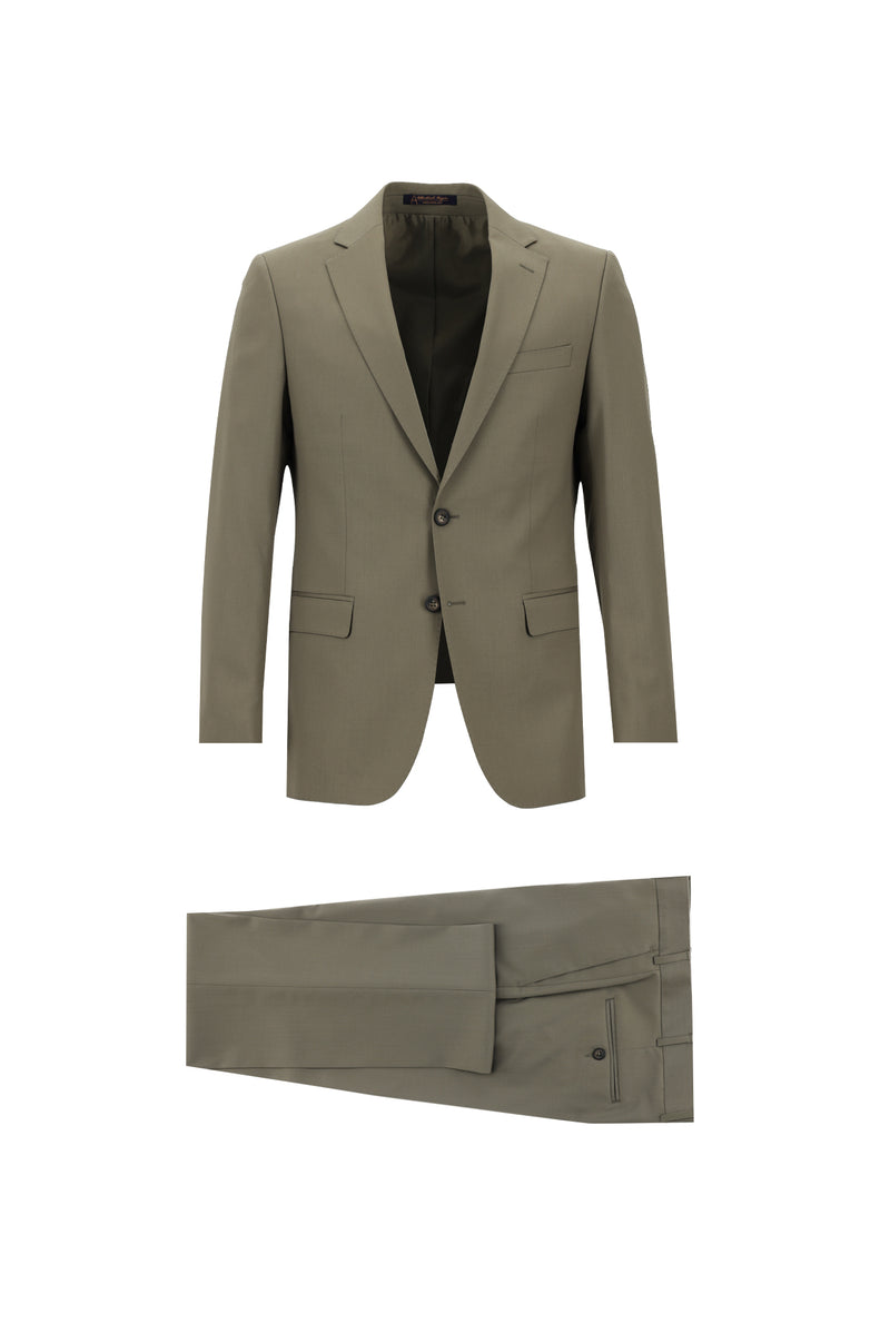 Koyu Vizon Slim Fit Dar Kesim Yünlü Klasik Takım Elbise