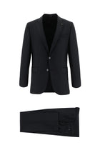 Siyah Slim Fit Dar Kesim Yünlü Klasik Takım Elbise