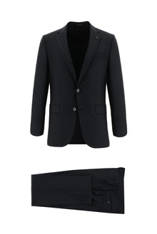 Siyah Slim Fit Dar Kesim Yünlü Klasik Takım Elbise