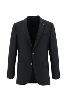 Siyah Slim Fit Dar Kesim Yünlü Klasik Takım Elbise