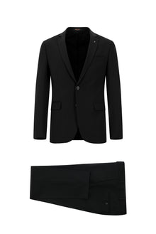 Siyah Super Slim Fit Ekstra Dar Kesim Yünlü Klasik Takım Elbise