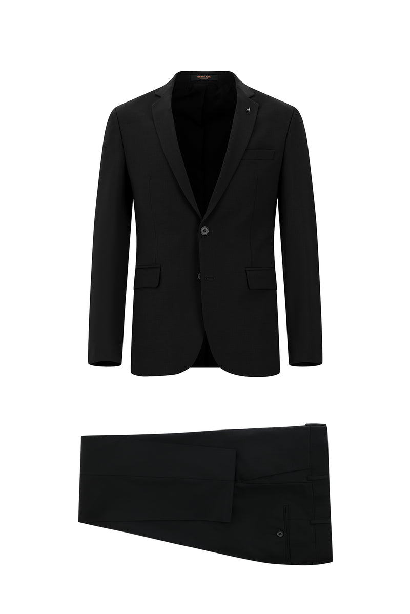 Siyah 7 Drop Super Slim Fit Eksra Dar Kesim Yünlü Tak?m Elbise-Abdullah Ki??l?