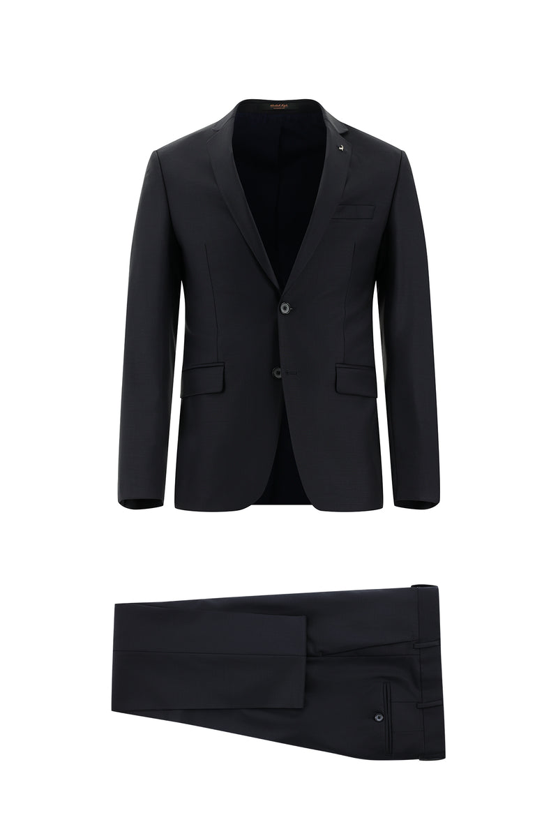 Siyah Lacivert Super Slim Fit Ekstra Dar Kesim Yünlü Klasik Takım Elbise
