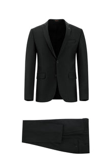 Koyu Antrasit Super Slim Fit Ekstra Dar Kesim Yünlü Klasik Takım Elbise