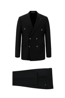 Siyah 7 Drop Slim Fit Dar Kesim Yünlü Kruvaze Tak?m Elbise-Abdullah Ki??l?