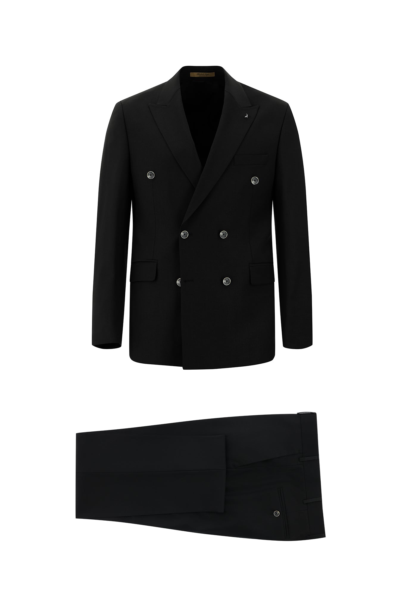 Siyah Slim Fit Dar Kesim Yünlü Kruvaze Takım Elbise