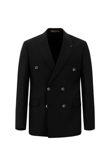 Siyah 7 Drop Slim Fit Dar Kesim Yünlü Kruvaze Tak?m Elbise-Abdullah Ki??l?