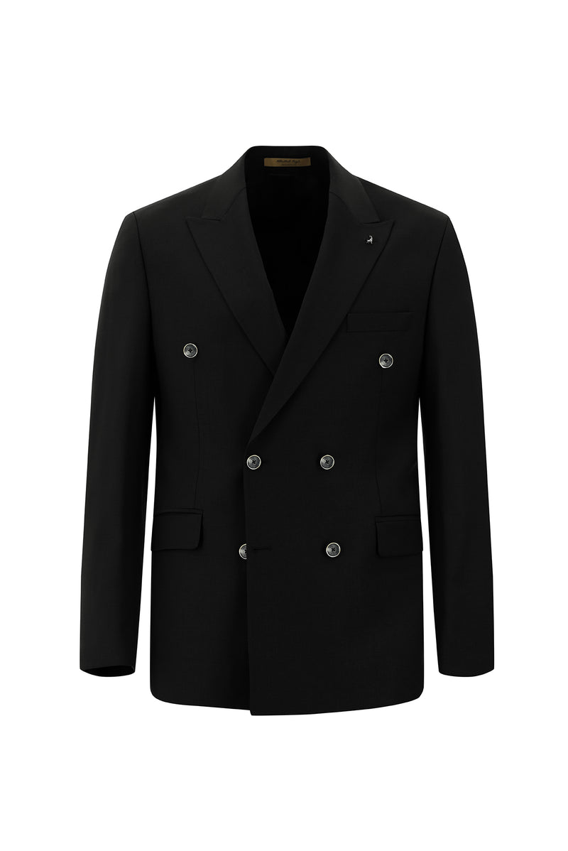 Siyah 7 Drop Slim Fit Dar Kesim Yünlü Kruvaze Tak?m Elbise-Abdullah Ki??l?