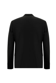 Siyah Slim Fit Dar Kesim Yünlü Kruvaze Takım Elbise