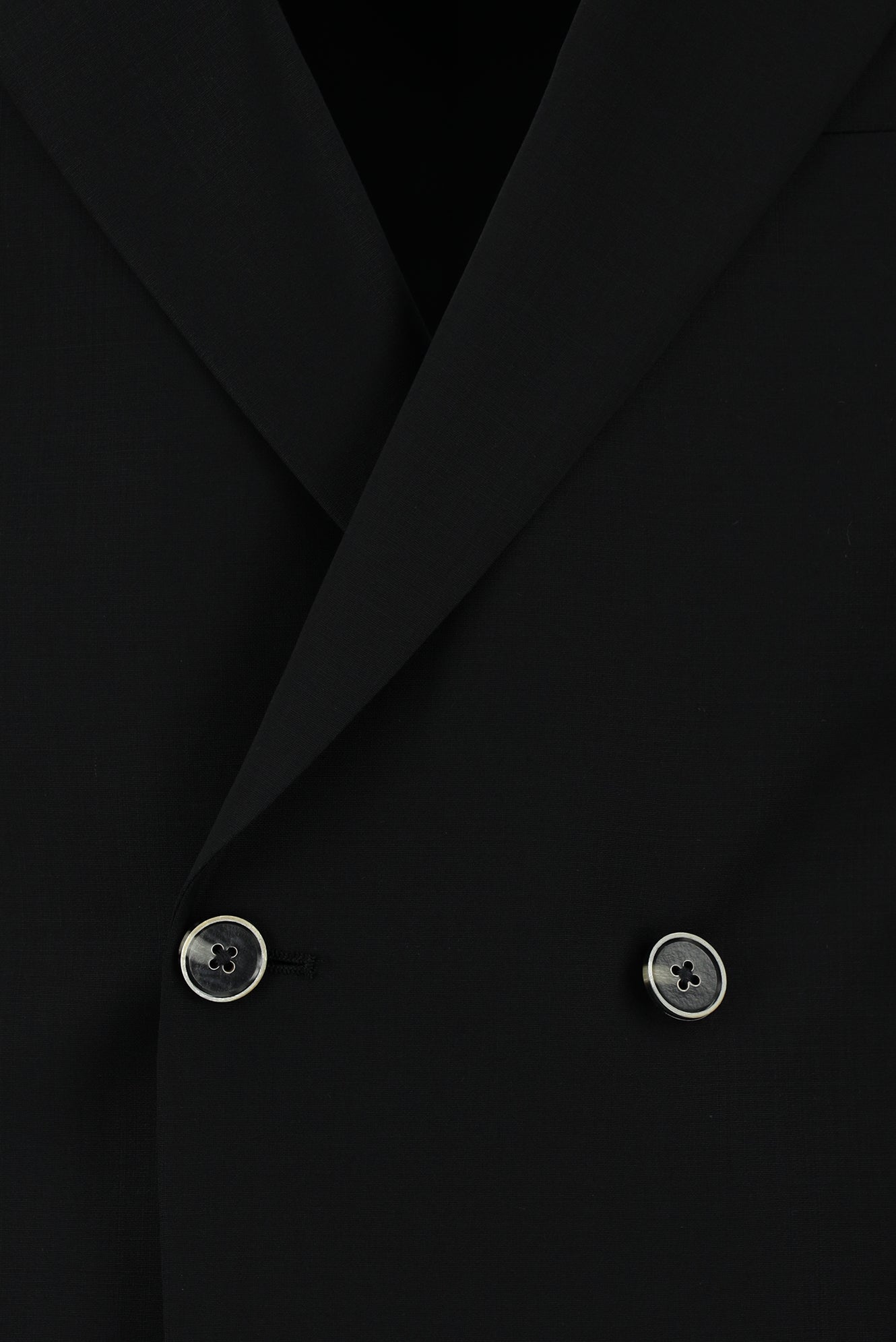 Siyah Slim Fit Dar Kesim Yünlü Kruvaze Takım Elbise