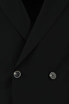 Siyah Slim Fit Dar Kesim Yünlü Kruvaze Takım Elbise