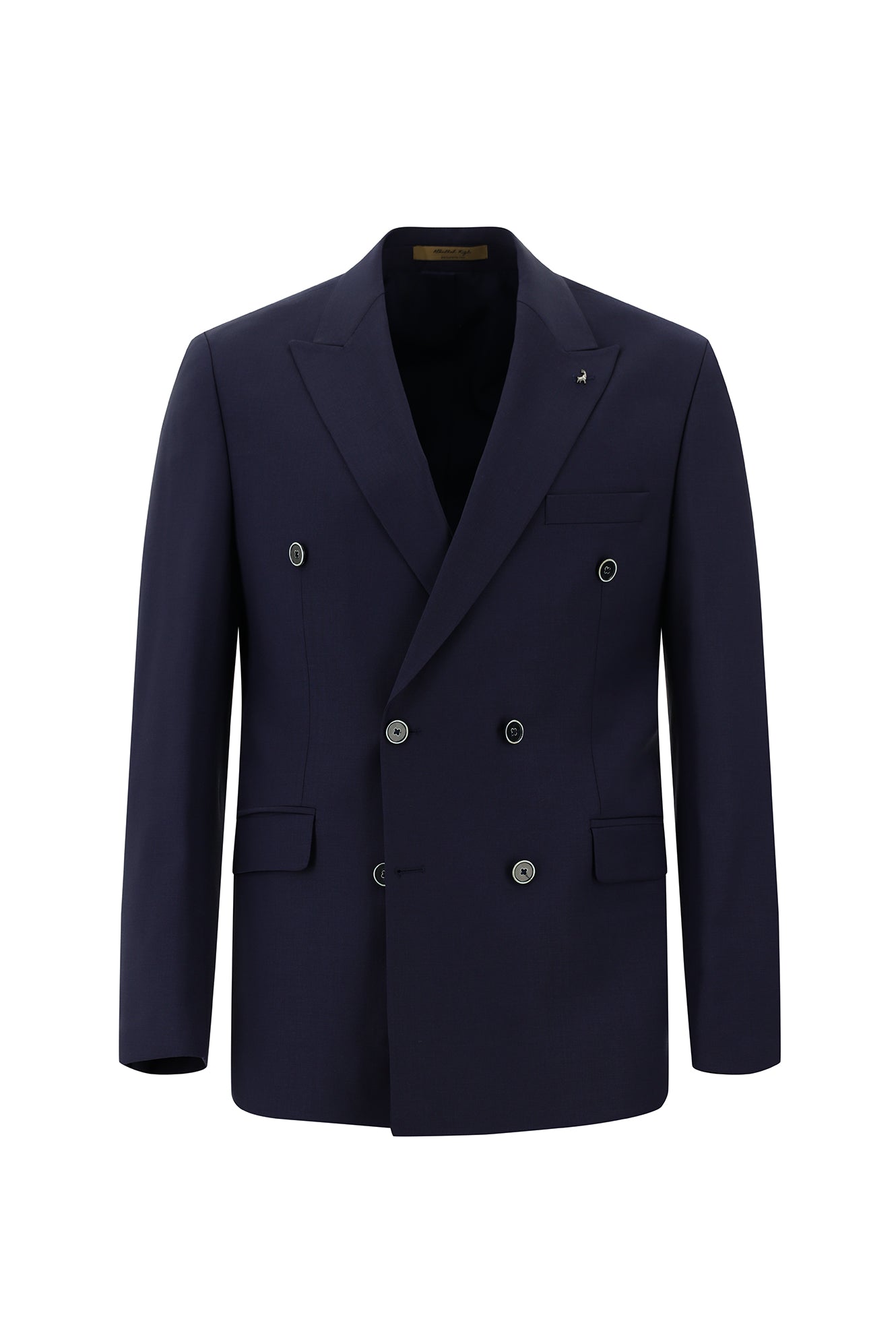 Orta Lacivert 7 Drop Slim Fit Dar Kesim Yünlü Kruvaze Tak?m Elbise-Abdullah Ki??l?