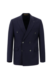 Orta Lacivert 7 Drop Slim Fit Dar Kesim Yünlü Kruvaze Tak?m Elbise-Abdullah Ki??l?