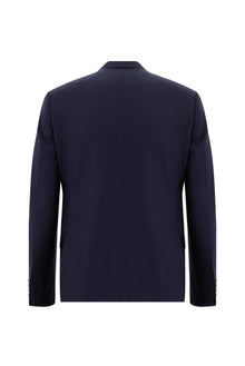 Orta Lacivert 7 Drop Slim Fit Dar Kesim Yünlü Kruvaze Tak?m Elbise-Abdullah Ki??l?