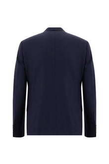 Orta Lacivert Slim Fit Dar Kesim Yünlü Kruvaze Takım Elbise