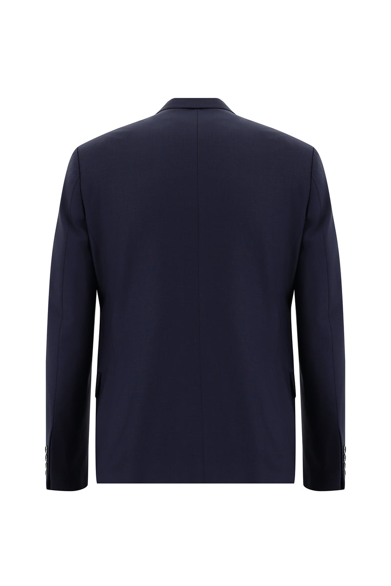 Orta Lacivert Slim Fit Dar Kesim Yünlü Kruvaze Takım Elbise