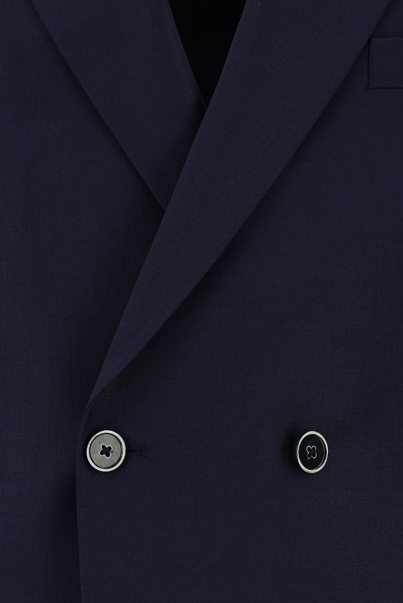 Orta Lacivert Slim Fit Dar Kesim Yünlü Kruvaze Takım Elbise