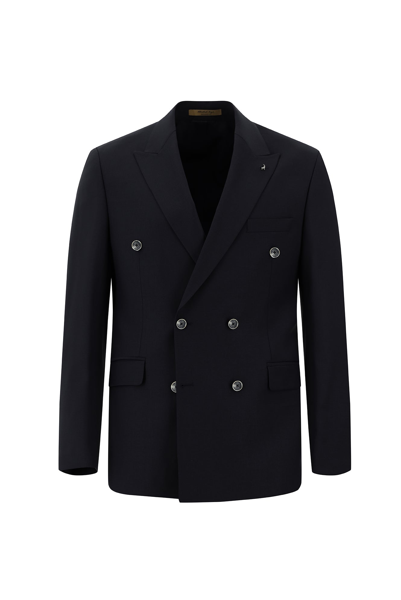 Siyah Lacivert Slim Fit Dar Kesim Yünlü Kruvaze Takım Elbise