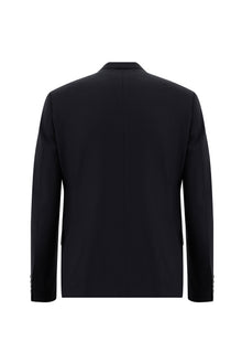 Siyah Lacivert 7 Drop Slim Fit Dar Kesim Yünlü Kruvaze Tak?m Elbise-Abdullah Ki??l?