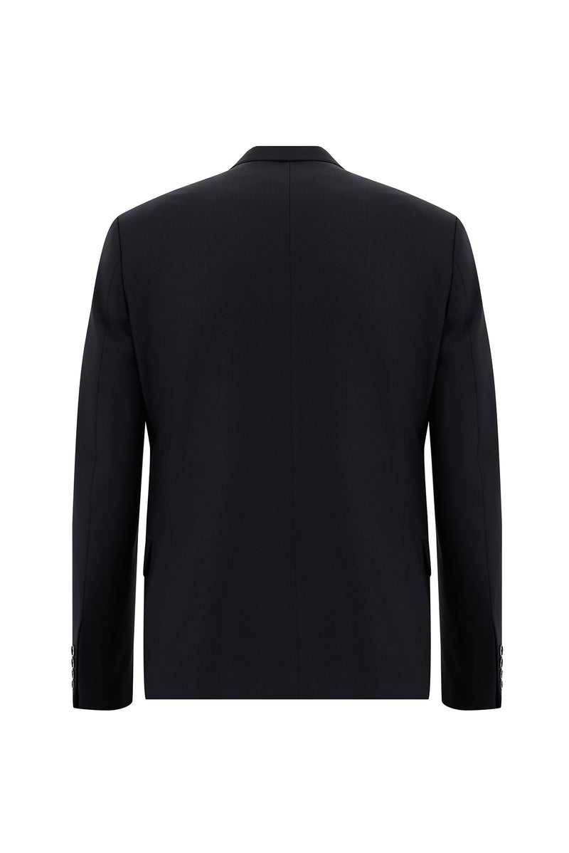 Siyah Lacivert Slim Fit Dar Kesim Yünlü Kruvaze Takım Elbise