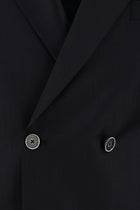 Siyah Lacivert Slim Fit Dar Kesim Yünlü Kruvaze Takım Elbise