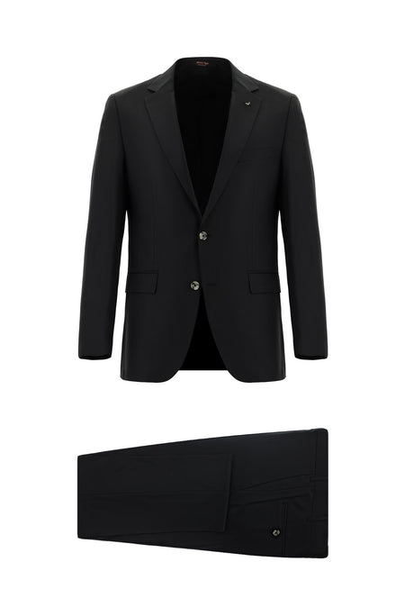 Siyah Relaxed Fit Rahat Kesim Yünlü Klasik Takım Elbise