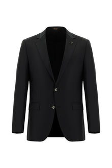 Siyah Regular Fit Yünlü Klasik Takım Elbise