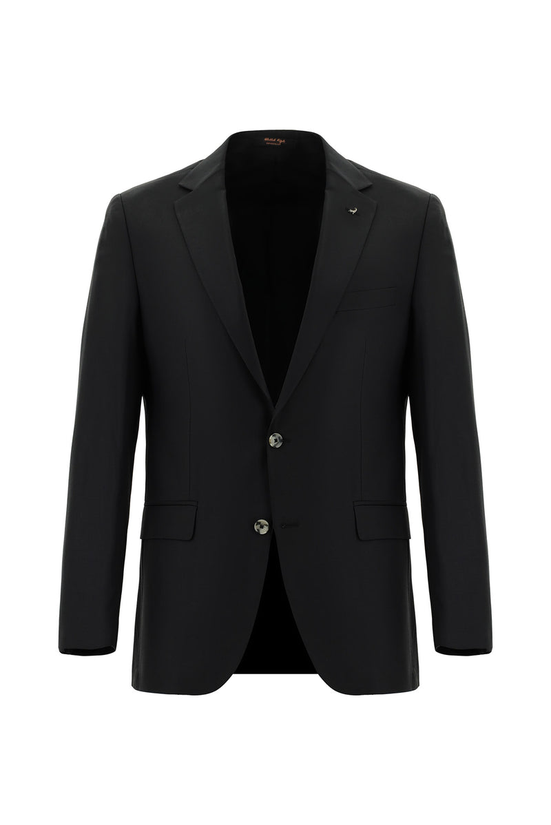 Siyah Regular Fit Yünlü Klasik Takım Elbise