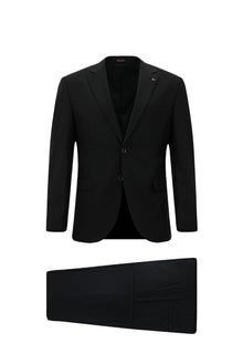 Siyah Super Slim Fit Ekstra Dar Kesim Yünlü Klasik Takım Elbise
