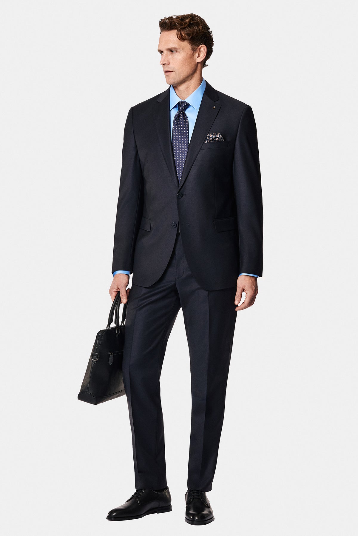 Siyah Lacivert 7 Drop Slim Fit Dar Kesim Yünlü Takım Elbise